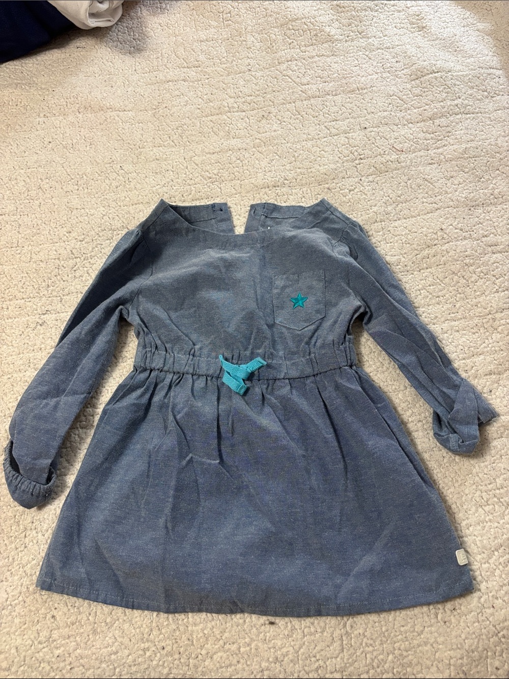 Lee Girls Blue Long-Sleeve Waist-Tie Dress with Teal Accent